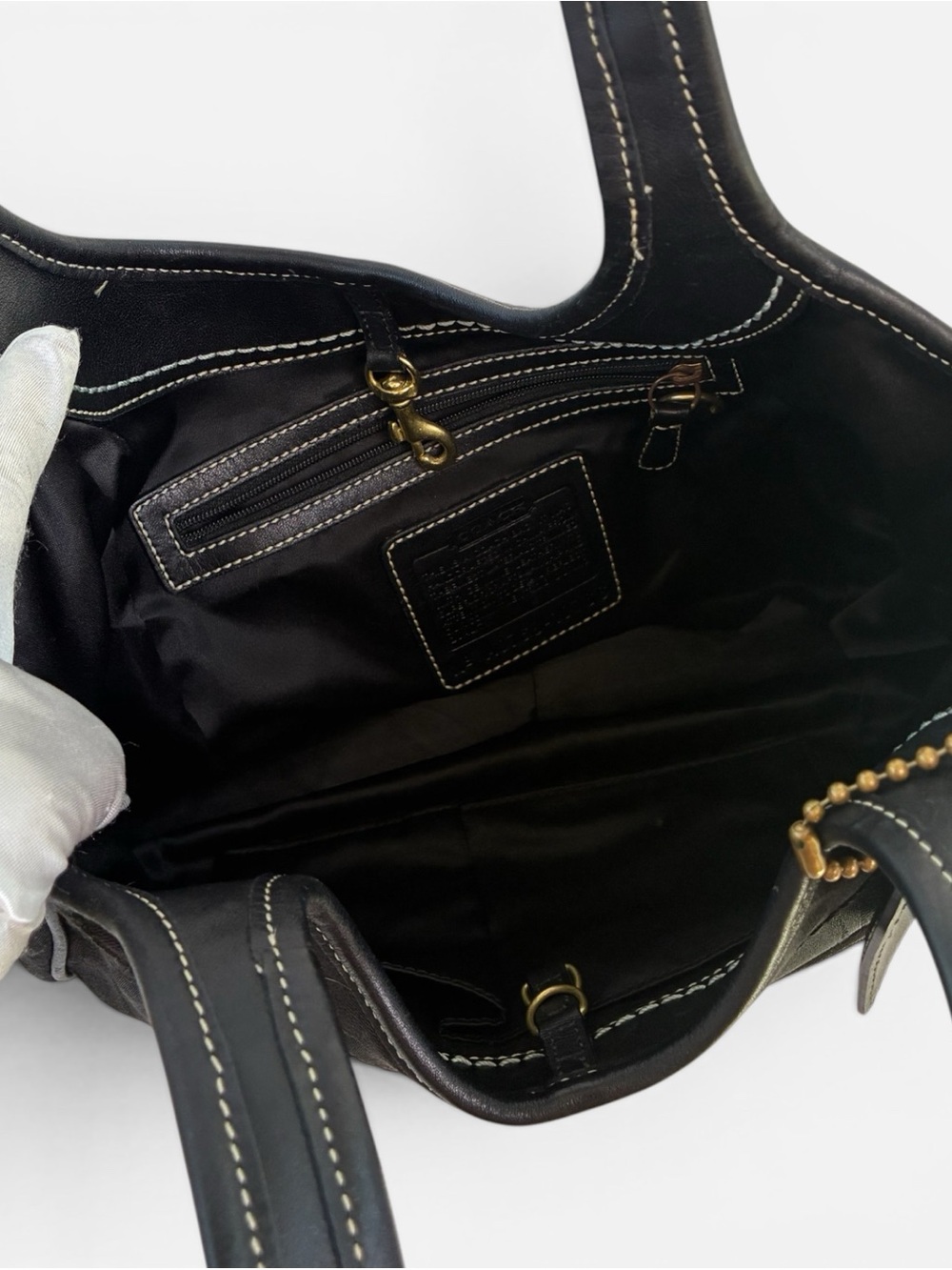 Coach Signature Black Jacquard Tote Bag Shoulder Handbag Leather Trim - Picture 8 of 10